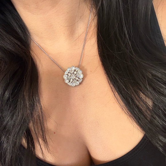 Chanel Elegant Silver Heart Crystal CC Logo Pendant Necklace - Picture 1 of 12